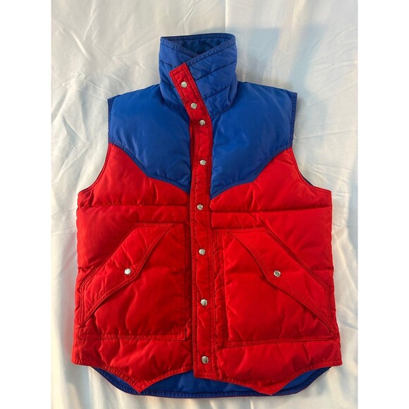 Vintage Beconta 70s Down SKI VEST red and blue snap front unisex adult S